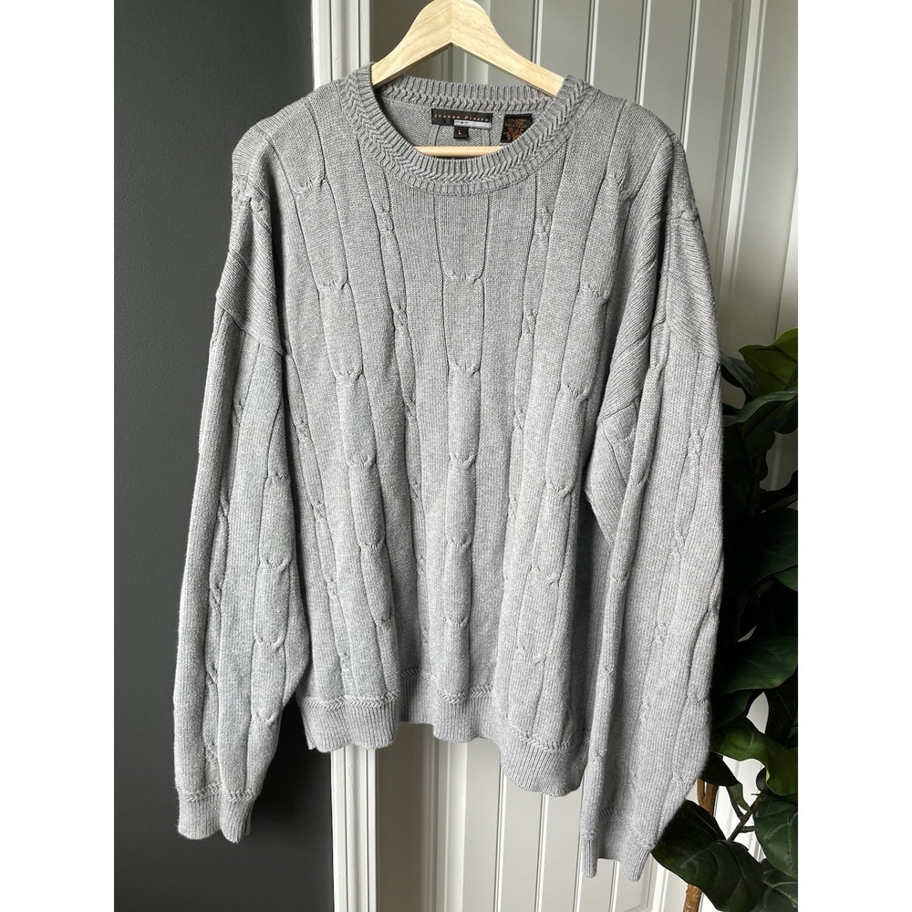 Cable-Knit Sweater Gray Crew Neck Grandpacore 100% Cotton Men's L